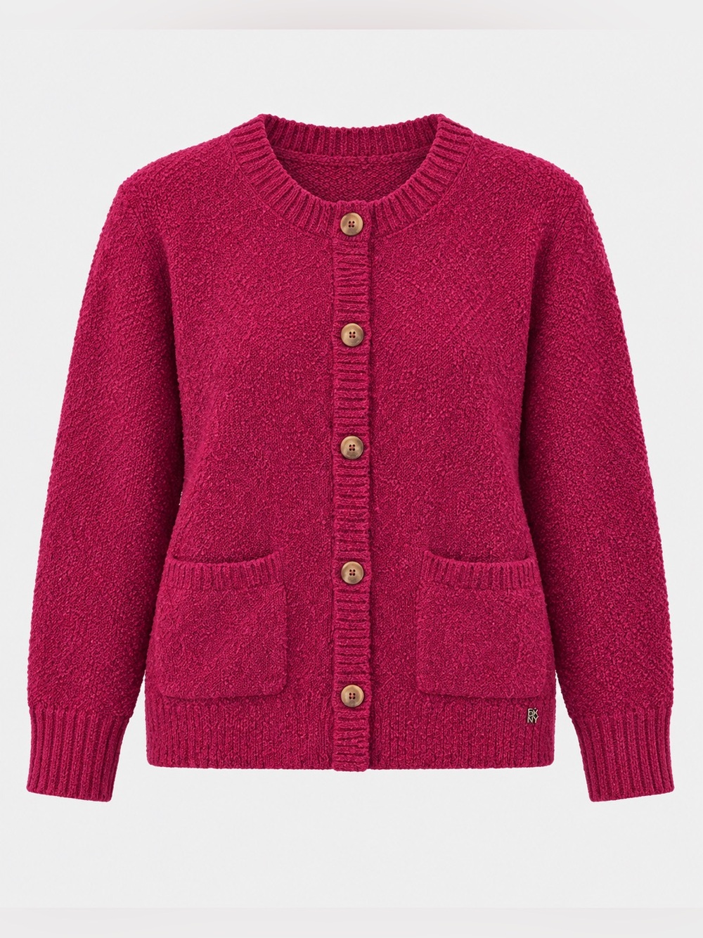 DKNY Jeans Raspberry Pink Button Front Knit Cardigan Sweater Size L NWT